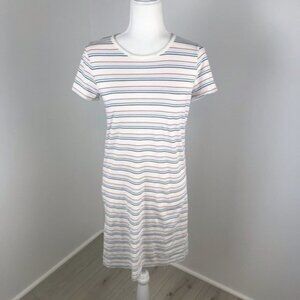 J. Crew White Colorful Striped T Shirt Dress